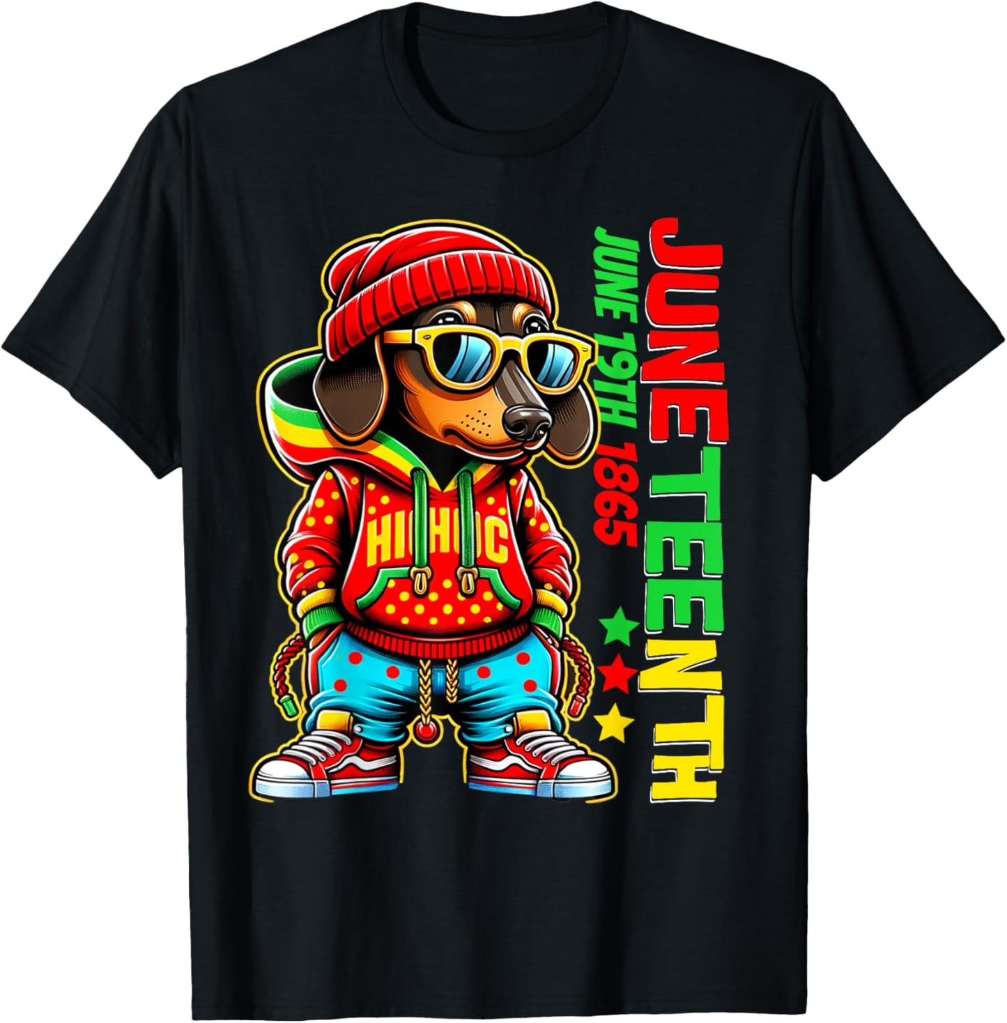 Dachshund Juneteenth Hip Hop Dog Black History African Dad T-Shirt