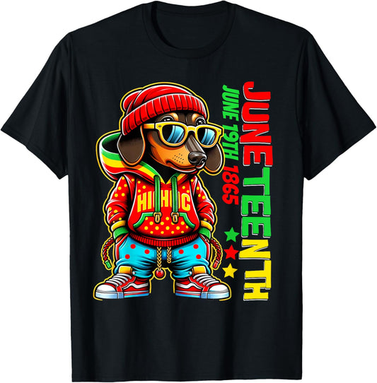 Dachshund Juneteenth Hip Hop Dog Black History African Dad T-Shirt