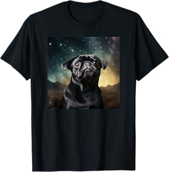 Funny Pug in Space Cute Pug Face T-Shirt