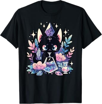 Cute Kawaii Witch Black Cat Crystal Alchemist Pastel Goth T-Shirt