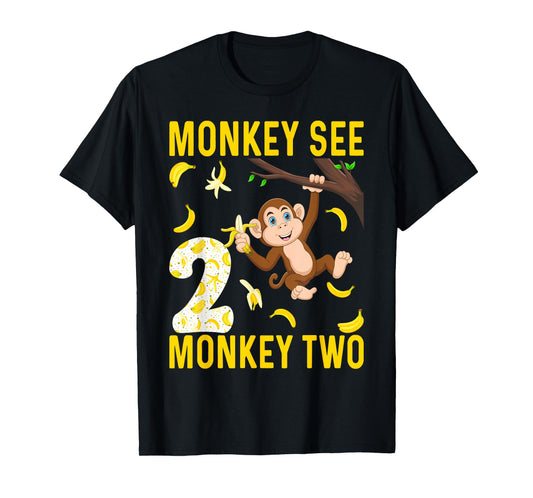 Kids 2 Years Old Monkey Party Themes 2nd Birthday T-Shirt