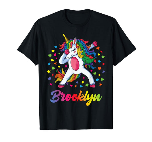 Brooklyn Dabbing Unicorn Rainbow Personalized Name Custom T-Shirt