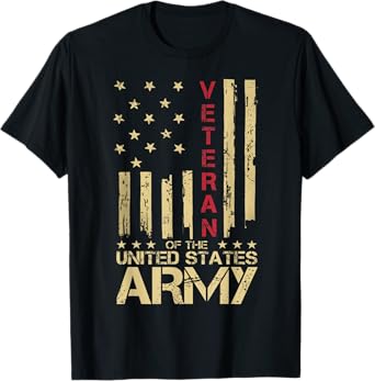 Proud U.S Veteran Gifts Patriotic U.S Army Veteran Red Line American Flag Vintage Distressed Design T-Shirt