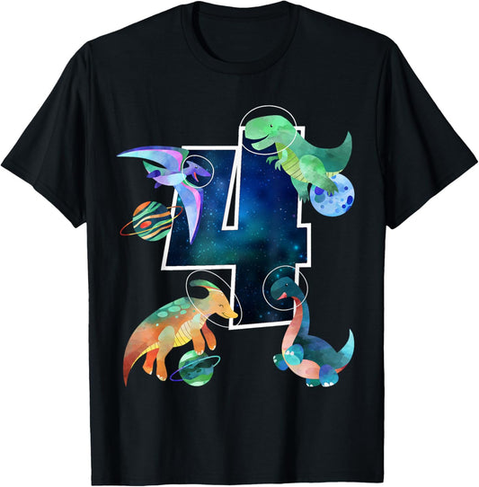Kids Astronaut Outer Space Dinosaurs 4th Birthday Boy Gift T-Shirt