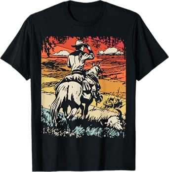 Vintage Cowboy By SamBro Retro Unisex-Adults Kids Western T-Shirt Black Small Crew Neck Short Sleeve