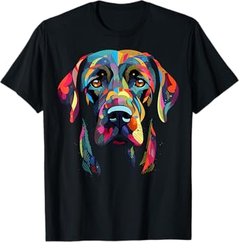 Labrador Retriever Colorful Dog Face Funny Lab Lover Black T-Shirt for Men Women Kids