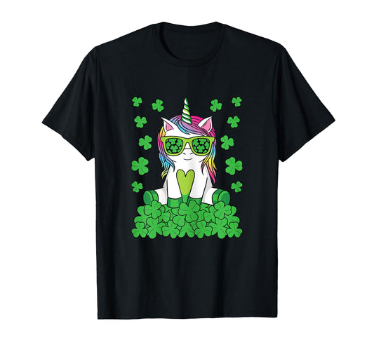 Cute St Patricks Day Unicorn Lepricorn Shamrock Girls Kids T-Shirt
