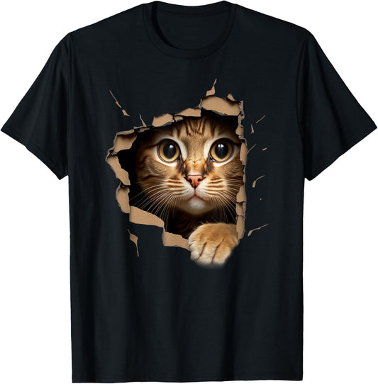 Cute kitten looks from torn fabric - Cats T-Shirt