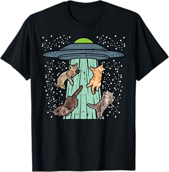 Cats Abducted By UFO Funny Alien Space Lover Men Women Kids T-Shirt