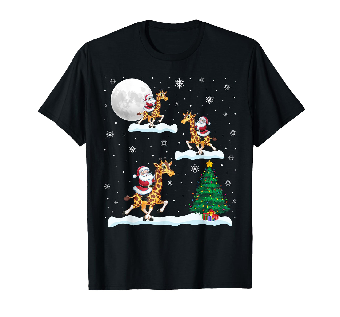 Funny Xmas Lighting Tree Santa Riding Giraffe Christmas T-Shirt