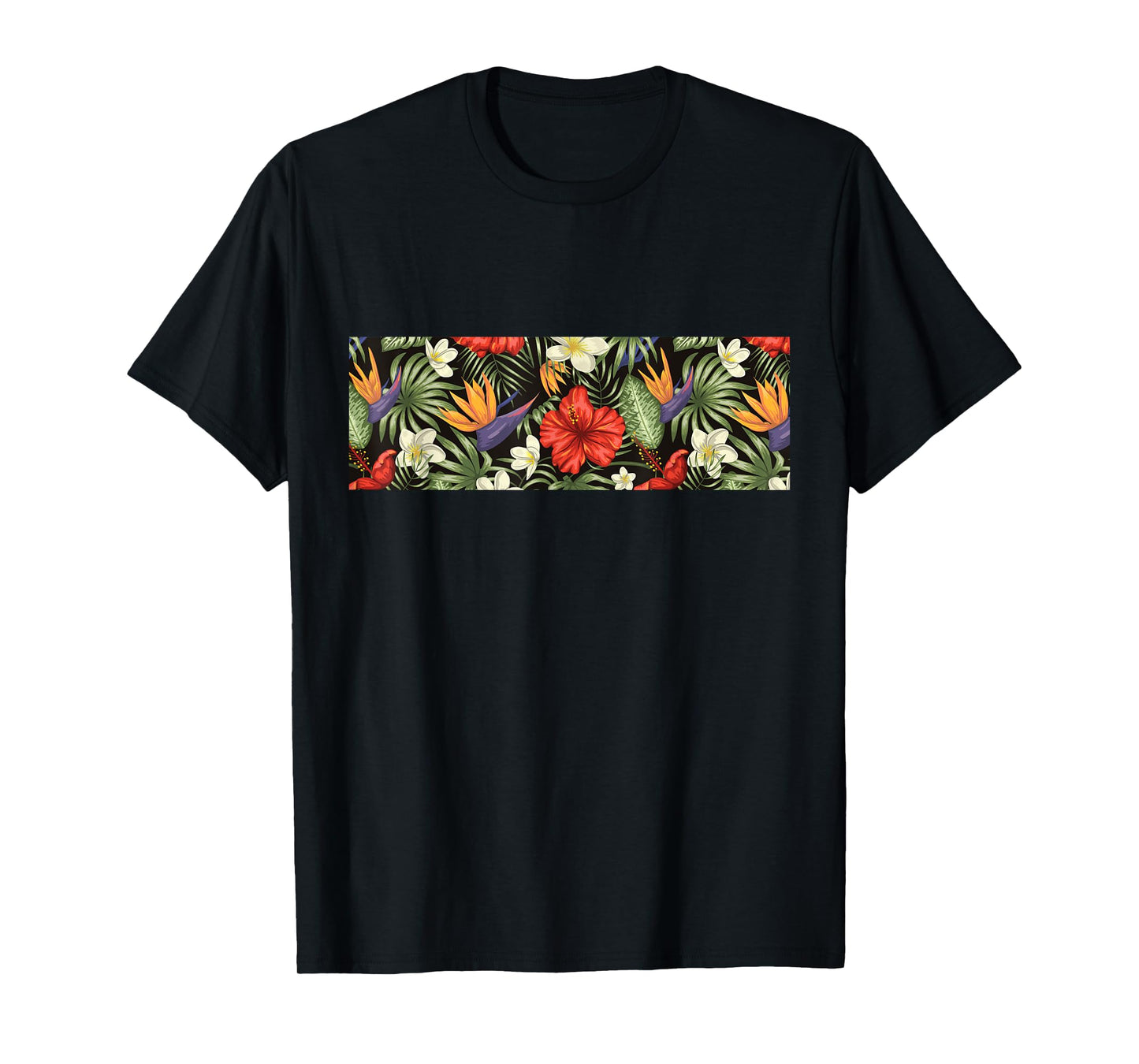 Tropical Flower Pattern Hibiscus Plumeria Flower Hawaiian T-Shirt