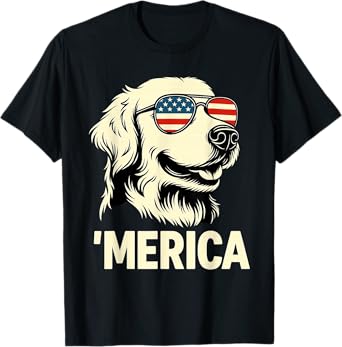 Patriotic Golden Retriever 4th of july 'merica US Flag Dog T-Shirt