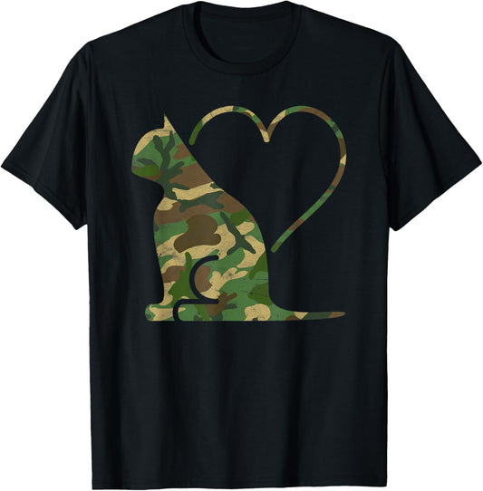 Camo Cat with Heart Camouflage - Cats Animals Lover Funny T-Shirt