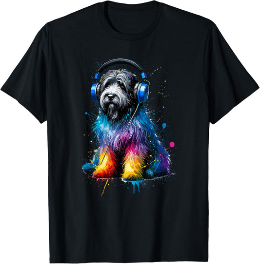Colorful Splash Art Headphones Polish Lowland Sheepdog T-Shirt