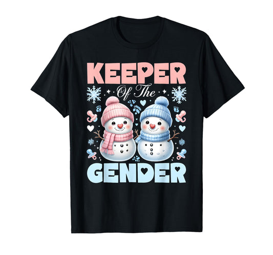 Keeper Of The Gender Reveal Baby Shower Snowman Christmas T-Shirt