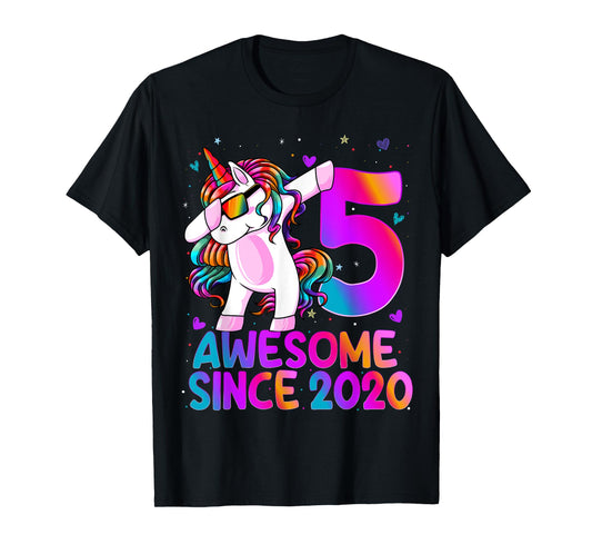 Dabbing Unicorn 5 Year Old 5th Birthday Girl Unicorn Party T-Shirt