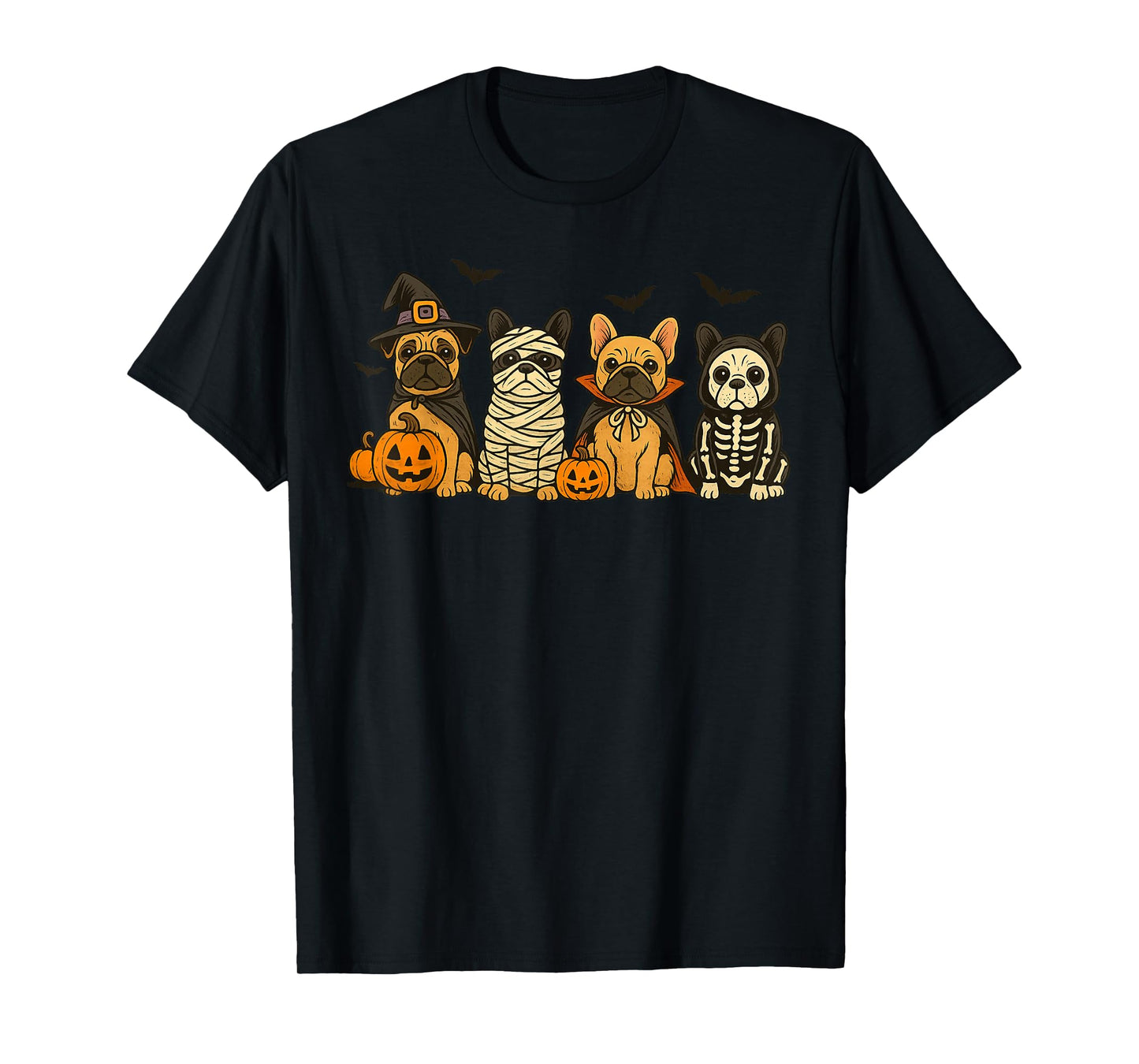 Halloween French Bulldog Dogs Witch Mummy Skeleton T-Shirt
