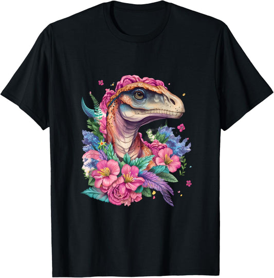 Cottagecore Aesthetic Dinosaur With Flower Fairycore Graphic T-Shirt