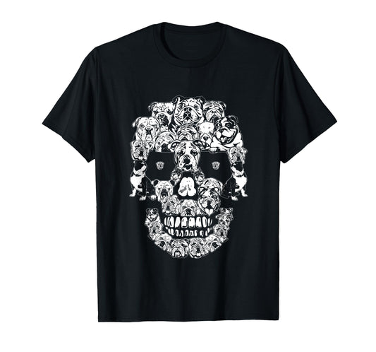 Funny English Bulldog Skull Dog Skeleton Halloween T-Shirt for Men Women Kids