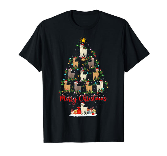 Alpaca Xmas Lighting Santa Alpaca Christmas Tree T-Shirt