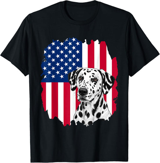 Dalmatian Dog American US Flag Patriotic 4th July Puppy T-Shirt