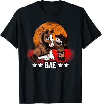 Red Horse Sunset T-Shirt - Cute Bae Chibi Cowboy Kid T-Shirt