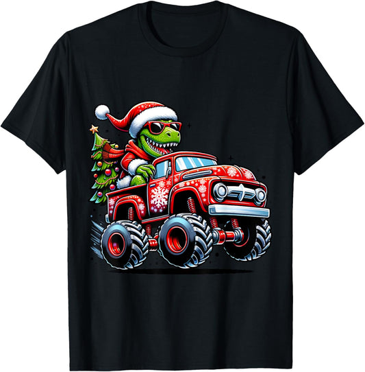 Christmas T Rex Monster Truck Boys Dinosaur Santa Xmas Funny T-Shirt
