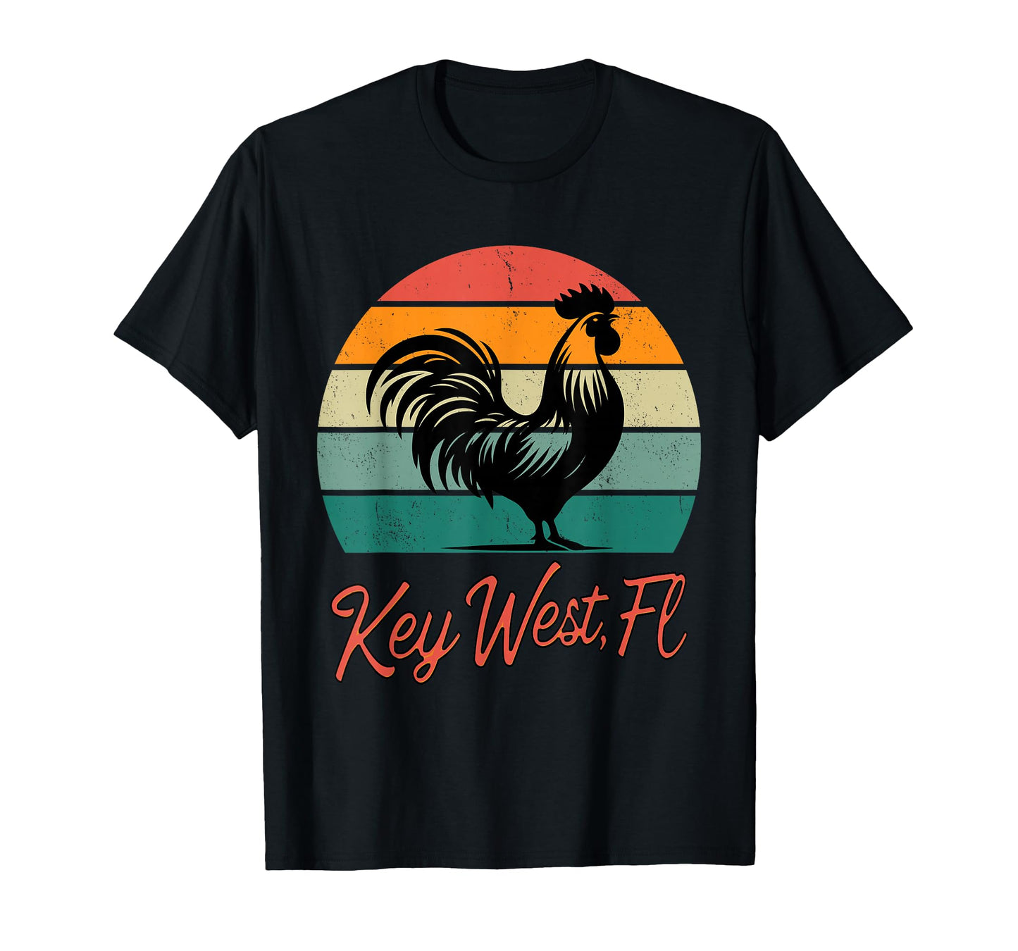 Key West Florida rooster chicken with retro sunset T-Shirt