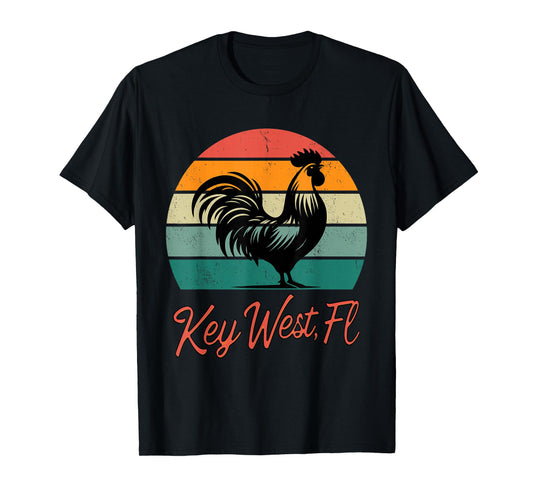 Key West Florida rooster chicken with retro sunset T-Shirt