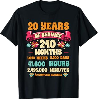 20 Years Of Service 20th Year Work Anniversary For Men Women T-Shirt