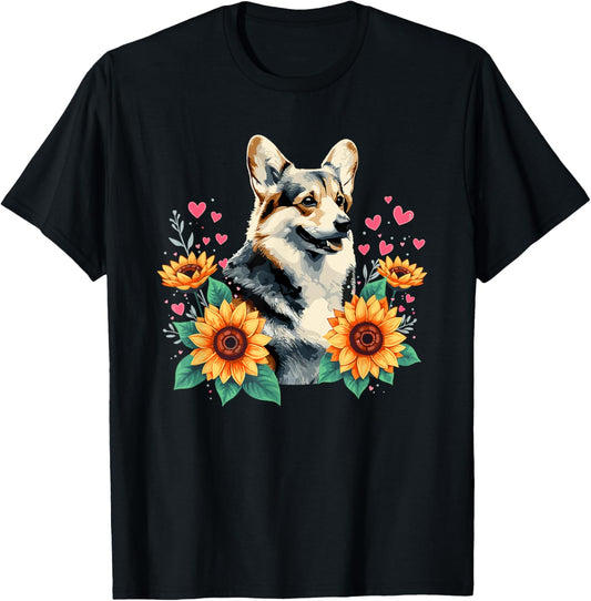 Sunflowers Cardigan Welsh Corgi Corgis T-Shirt