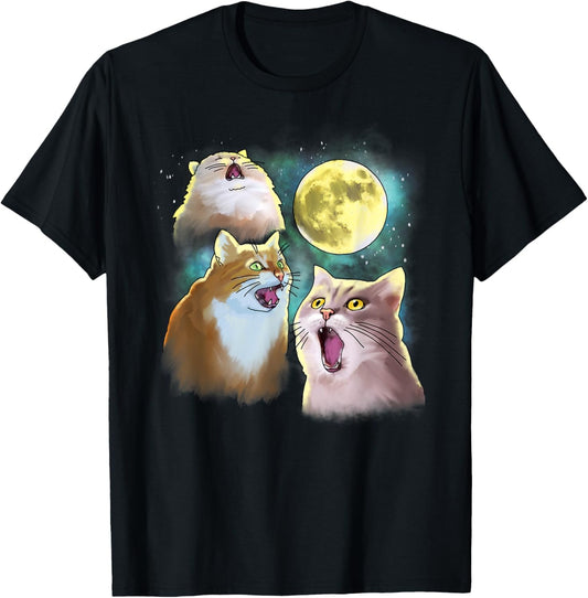 Three Cat Moon 3 Wolfs Funny Parody T-Shirt