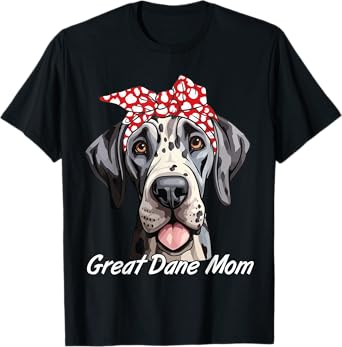 Great Dane Dog Mama Messy Bun Hair Glasses Great Dane Mom T-Shirt for Men Women