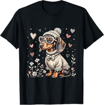 Cute Dachshund Dog Cozy Sweater Aesthetic Art Apparel T-Shirt