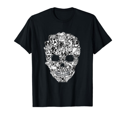 Funny English Bulldog Skull Dog Skeleton Halloween Men Women Kids T-Shirt