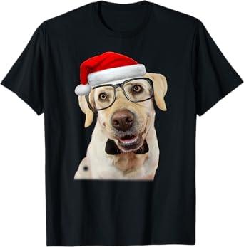 Yellow Lab Glasses Santa Hat Christmas Labrador Retriever T-Shirt