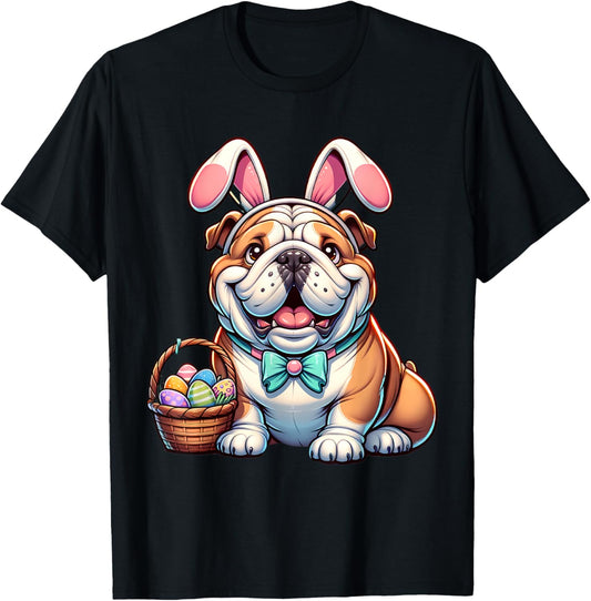 Easter English Bulldog Bunny Ears Eggs T-Shirt