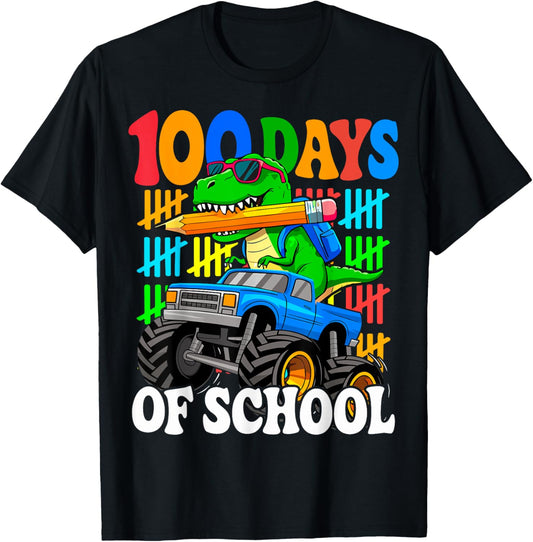 100th Day of School Monster Truck Dinosaur 100 Days School T-Shirt