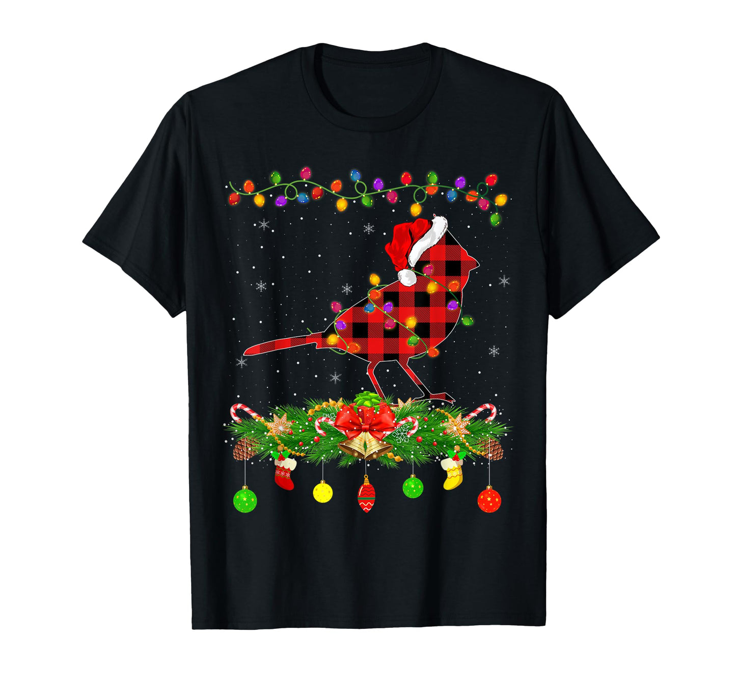 Funny Matching Buffalo Plaid Cardinal Bird Christmas Pajama T-Shirt