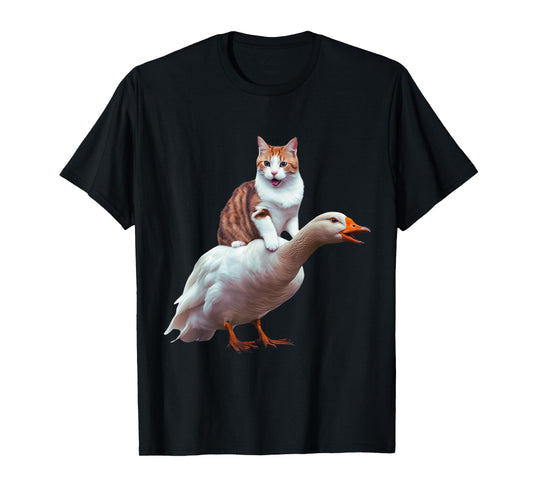 Funny Cat Goose Meme Cat Riding Geese Animal Humor Cat Goose T-Shirt for Men Women Kids
