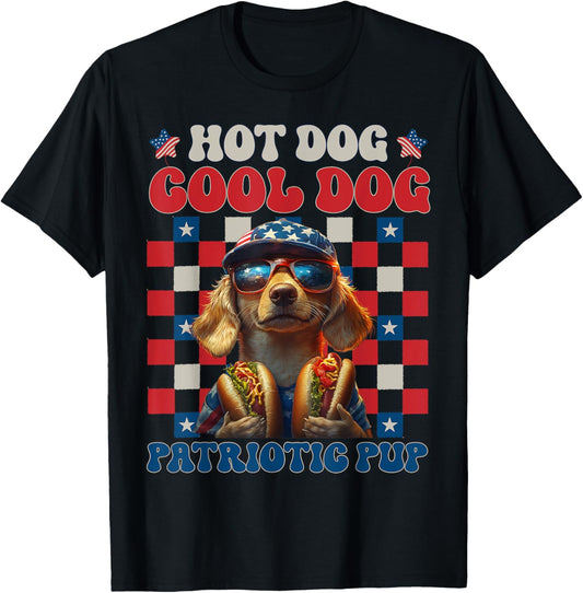 Hot Dog Cool Dog Patriotic Pup Funny Dachshund 4th of July T-Shirt