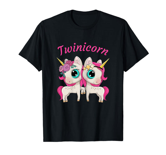 Twin Girls Twinicorn Women & Kids Sisters Cartoon Unicorns T-Shirt