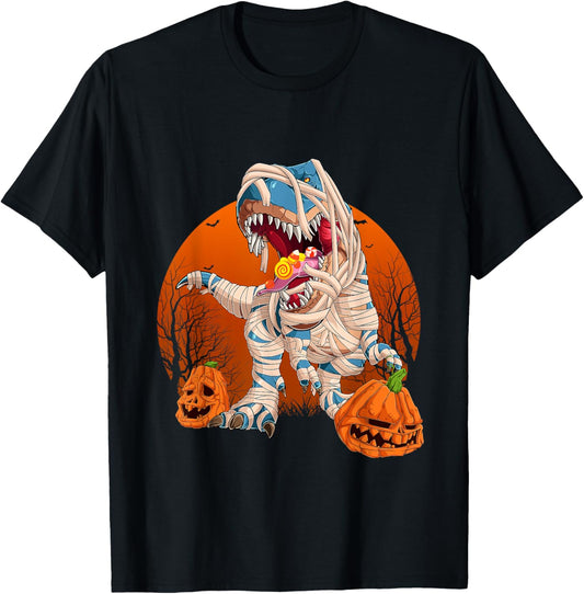 Trex Pumpkin Dinosaur Halloween Kids Mummy Zombie Dino T-Shirt
