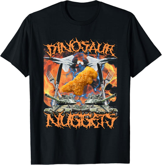 Funny Dinosaur Chicken Nugget Bootleg Hardcore Flames Meme T-Shirt