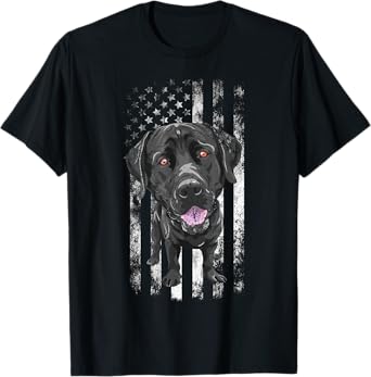 Black Labrador American Flag Patriotic Dog Dad Mom Black Lab T-Shirt for Women Kids Men
