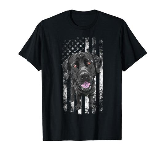 Black Labrador American Flag Patriotic Dog Dad Mom Black Lab T-Shirt for Women Kids Men