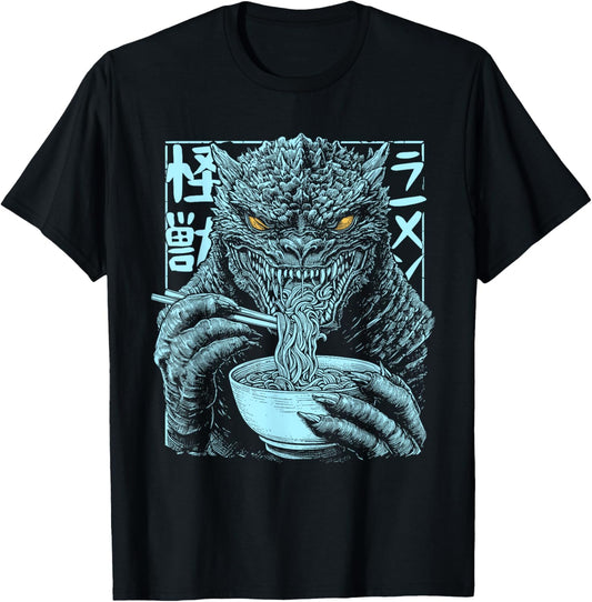 Funny Kaiju Eating Ramen Japanese Monster Lover Birthday T-Shirt