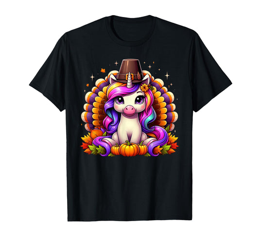 Happy Thanksgiving Toddler Turkey Cute Unicorn Girls Kids T-Shirt