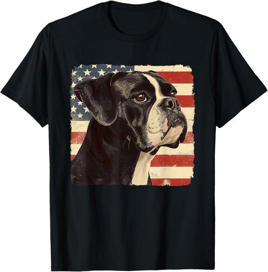 Boxer Dog USA Flag Patriotic Shirt Independence Day Boy Men T-Shirt
