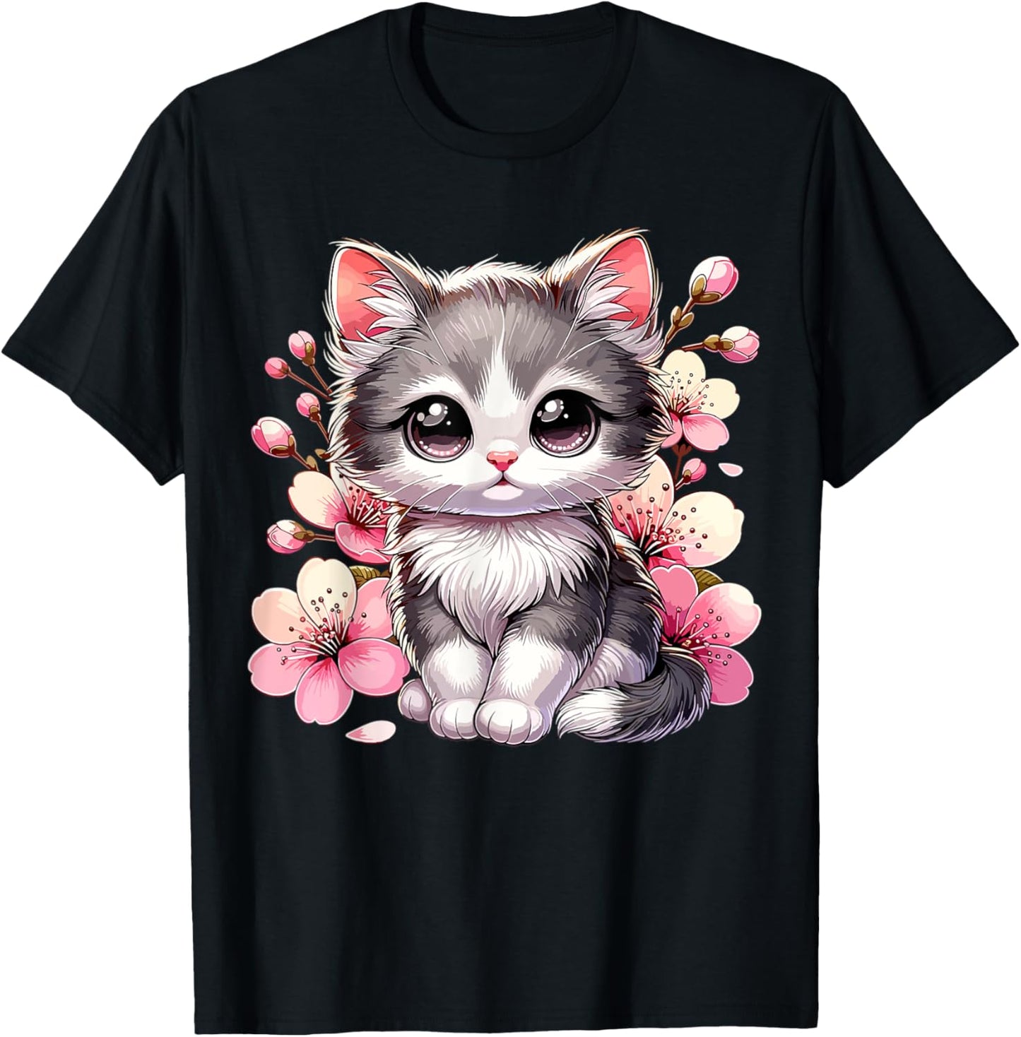 Cute Cat With Cherry Blossoms Cat T-Shirt